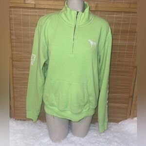 PINK Victoria’s Secret 1/4 zip lime green long sleeve pullover top shirt Medium